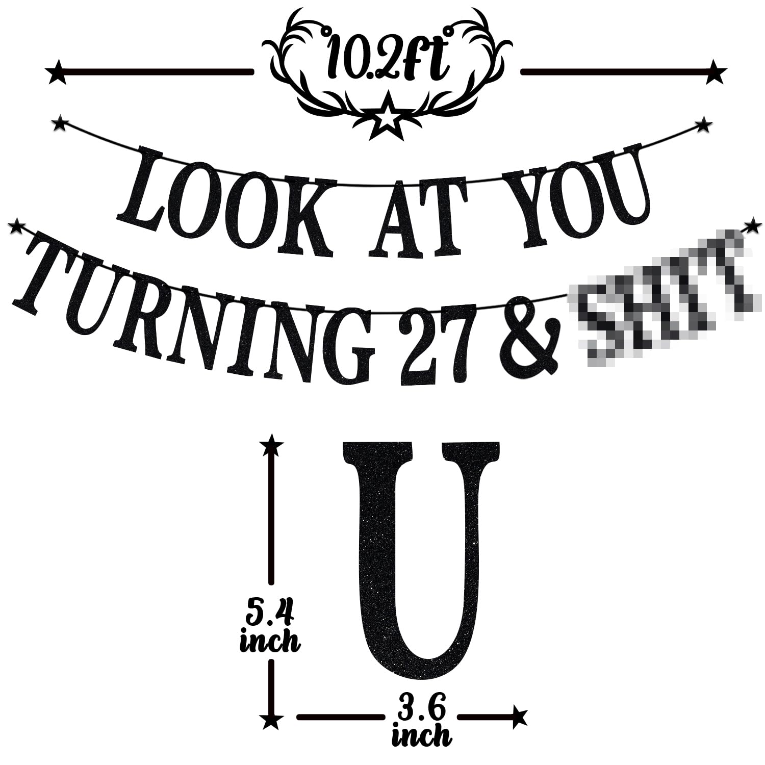 PYBHILK Black Glitter Look at You Turning 27 Banner – 27th Birthday Decor, Level 27 Unlocked