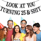 PYBHILK Black Glitter Look at You Turning 25 Banner — Happy 25th Birthday Party Decor | Level 25 Unlocked