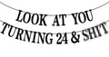 PYBHILK Black Glitter Look at You Turning 24 Banner — 24th Birthday Party Decor