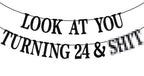 PYBHILK Black Glitter Look at You Turning 24 Banner — 24th Birthday Party Decor
