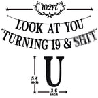 PYBHILK Black Glitter Banner – Look at You Turning 19 & Sh*t | 19th Birthday Decor