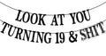 PYBHILK Black Glitter Banner – Look at You Turning 19 & Sh*t | 19th Birthday Decor