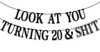 PYBHILK Black Glitter Look at You Turning 20 Banner — 20th Birthday Decor