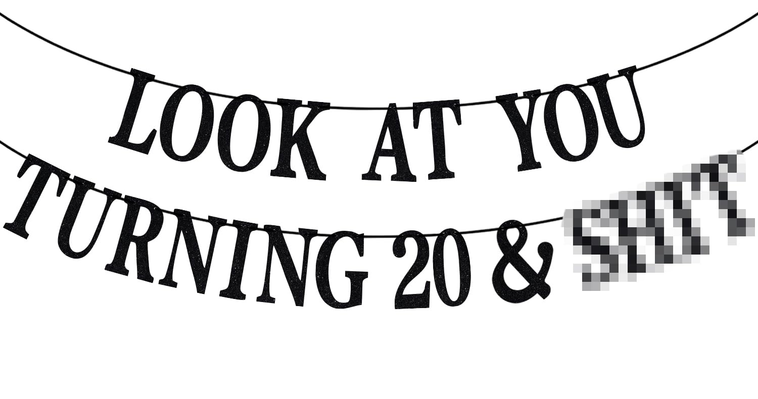 PYBHILK Black Glitter Look at You Turning 20 Banner — 20th Birthday Decor