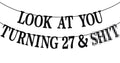 PYBHILK Black Glitter Look at You Turning 27 Banner – 27th Birthday Decor, Level 27 Unlocked
