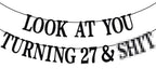 PYBHILK Black Glitter Look at You Turning 27 Banner – 27th Birthday Decor, Level 27 Unlocked