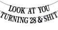 PYBHILK Black Glitter Look at You Turning 28 Banner – 28th Birthday Party Decorations