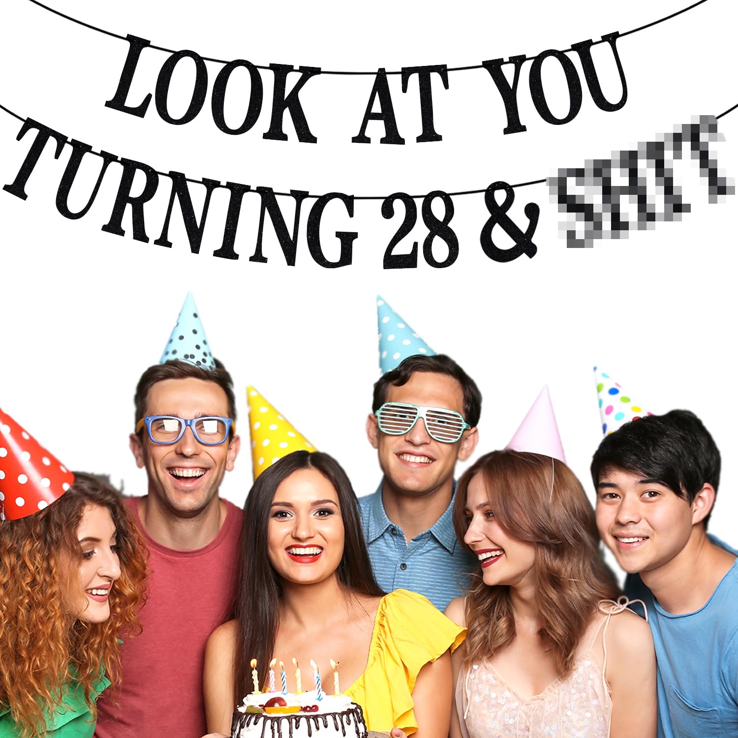PYBHILK Black Glitter Look at You Turning 28 Banner – 28th Birthday Party Decorations