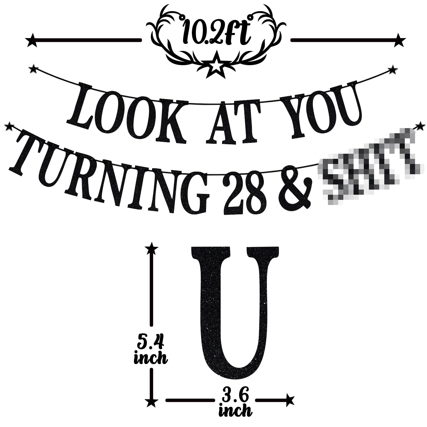 PYBHILK Black Glitter Look at You Turning 28 Banner – 28th Birthday Party Decorations