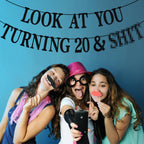 PYBHILK Black Glitter Look at You Turning 20 Banner — 20th Birthday Decor