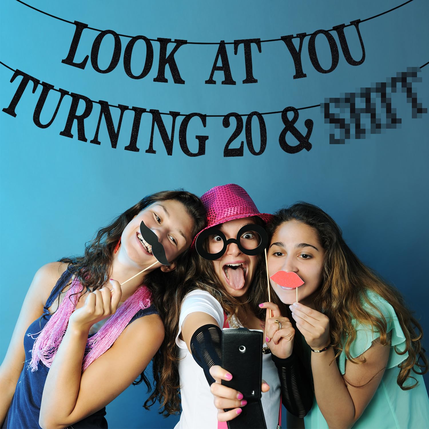 PYBHILK Black Glitter Look at You Turning 20 Banner — 20th Birthday Decor