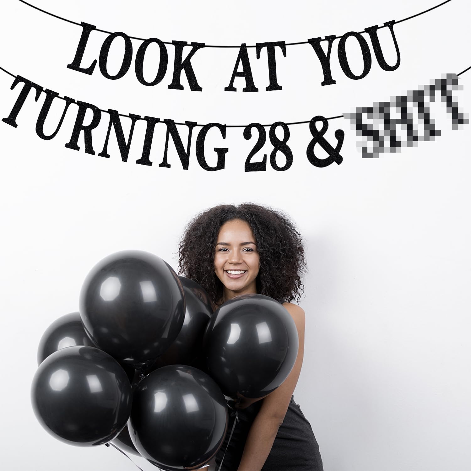 PYBHILK Black Glitter Look at You Turning 28 Banner – 28th Birthday Party Decorations