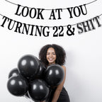 PYBHILK Black Glitter Look at You Turning 22 Banner – 22nd Birthday Decor