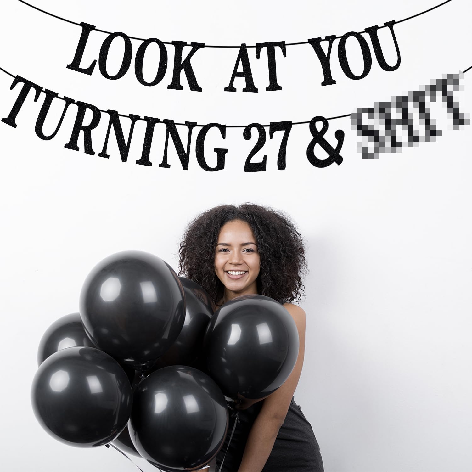 PYBHILK Black Glitter Look at You Turning 27 Banner – 27th Birthday Decor, Level 27 Unlocked