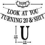 PYBHILK Black Glitter Look at You Turning 20 Banner — 20th Birthday Decor