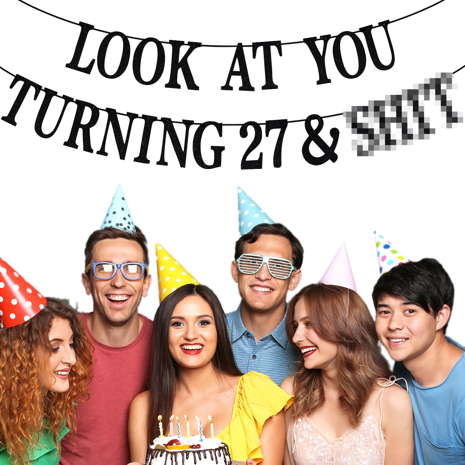 PYBHILK Black Glitter Look at You Turning 27 Banner – 27th Birthday Decor, Level 27 Unlocked