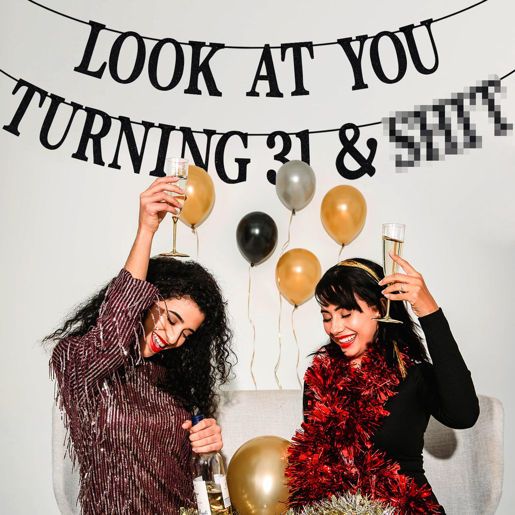 PYBHILK Black Glitter Look at You Turning 31 Banner – 31st Birthday Party Decoration
