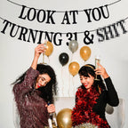 PYBHILK Black Glitter Look at You Turning 31 Banner – 31st Birthday Party Decoration
