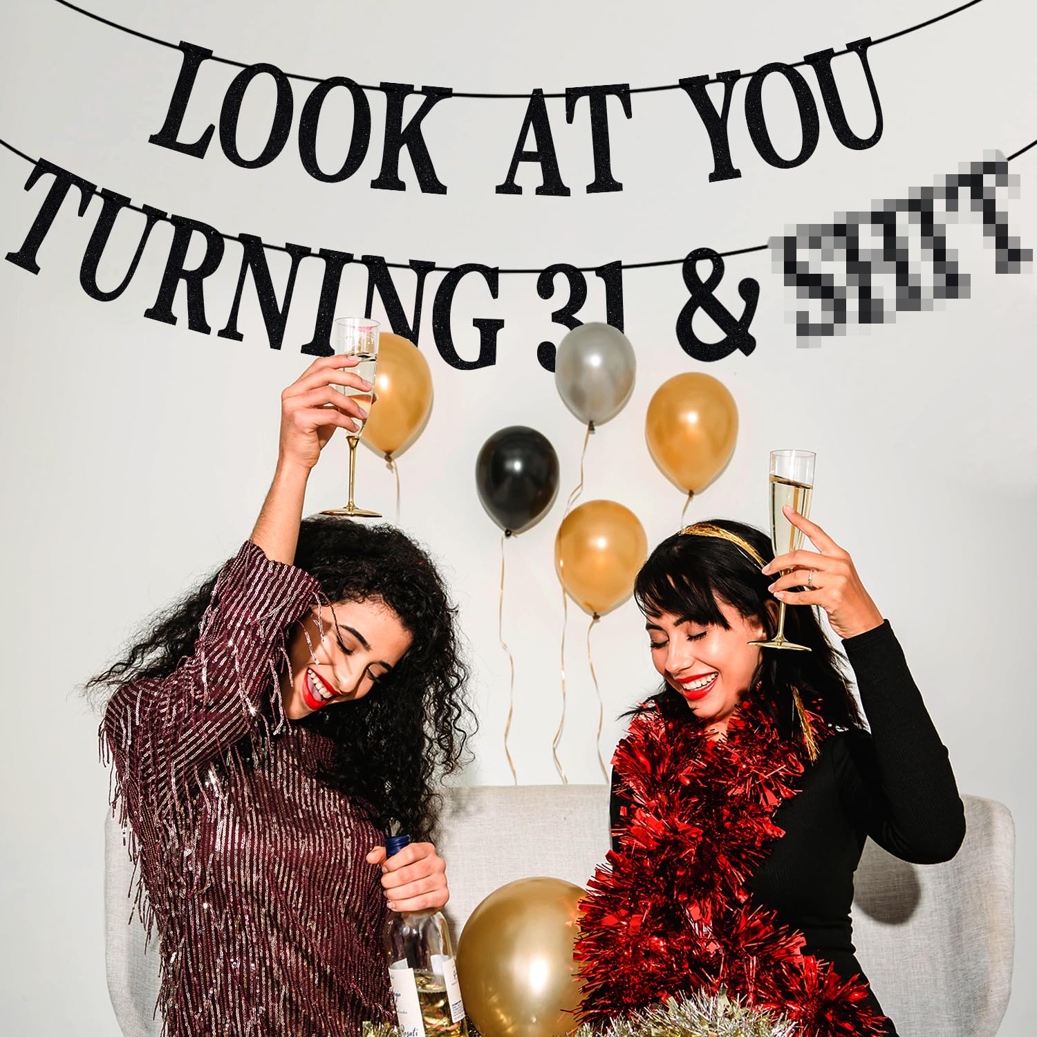 PYBHILK Black Glitter Look at You Turning 31 Banner – 31st Birthday Party Decoration
