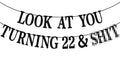 PYBHILK Black Glitter Look at You Turning 22 Banner – 22nd Birthday Decor