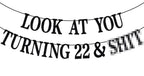 PYBHILK Black Glitter Look at You Turning 22 Banner – 22nd Birthday Decor