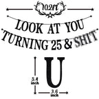 PYBHILK Black Glitter Look at You Turning 25 Banner — Happy 25th Birthday Party Decor | Level 25 Unlocked