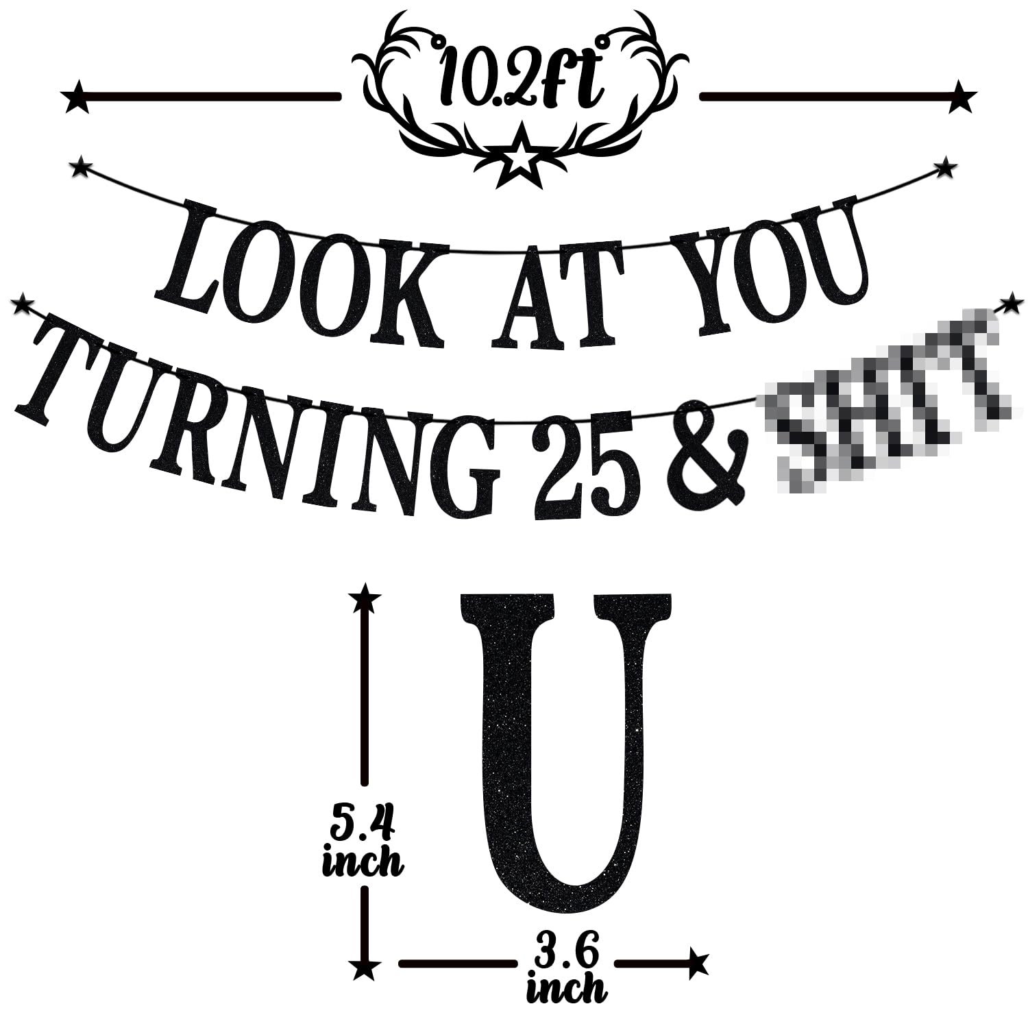PYBHILK Black Glitter Look at You Turning 25 Banner — Happy 25th Birthday Party Decor | Level 25 Unlocked