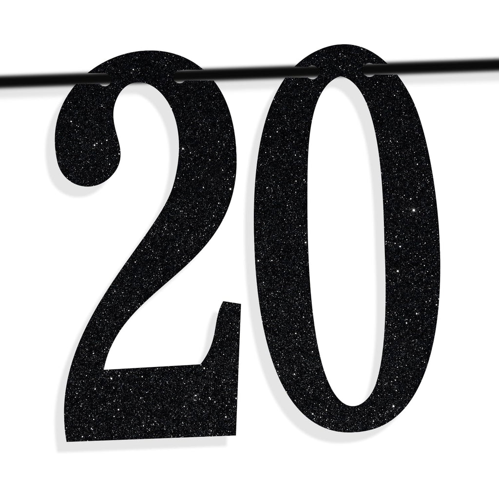 PYBHILK Black Glitter Look at You Turning 20 Banner — 20th Birthday Decor
