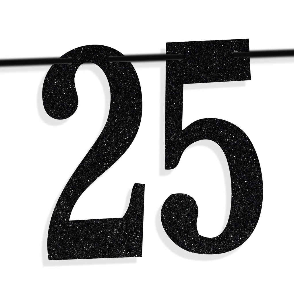 PYBHILK Black Glitter Look at You Turning 25 Banner — Happy 25th Birthday Party Decor | Level 25 Unlocked