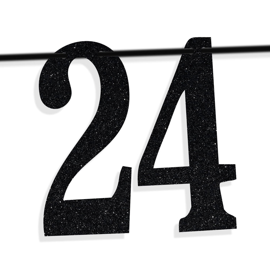 PYBHILK Black Glitter Look at You Turning 24 Banner — 24th Birthday Party Decor