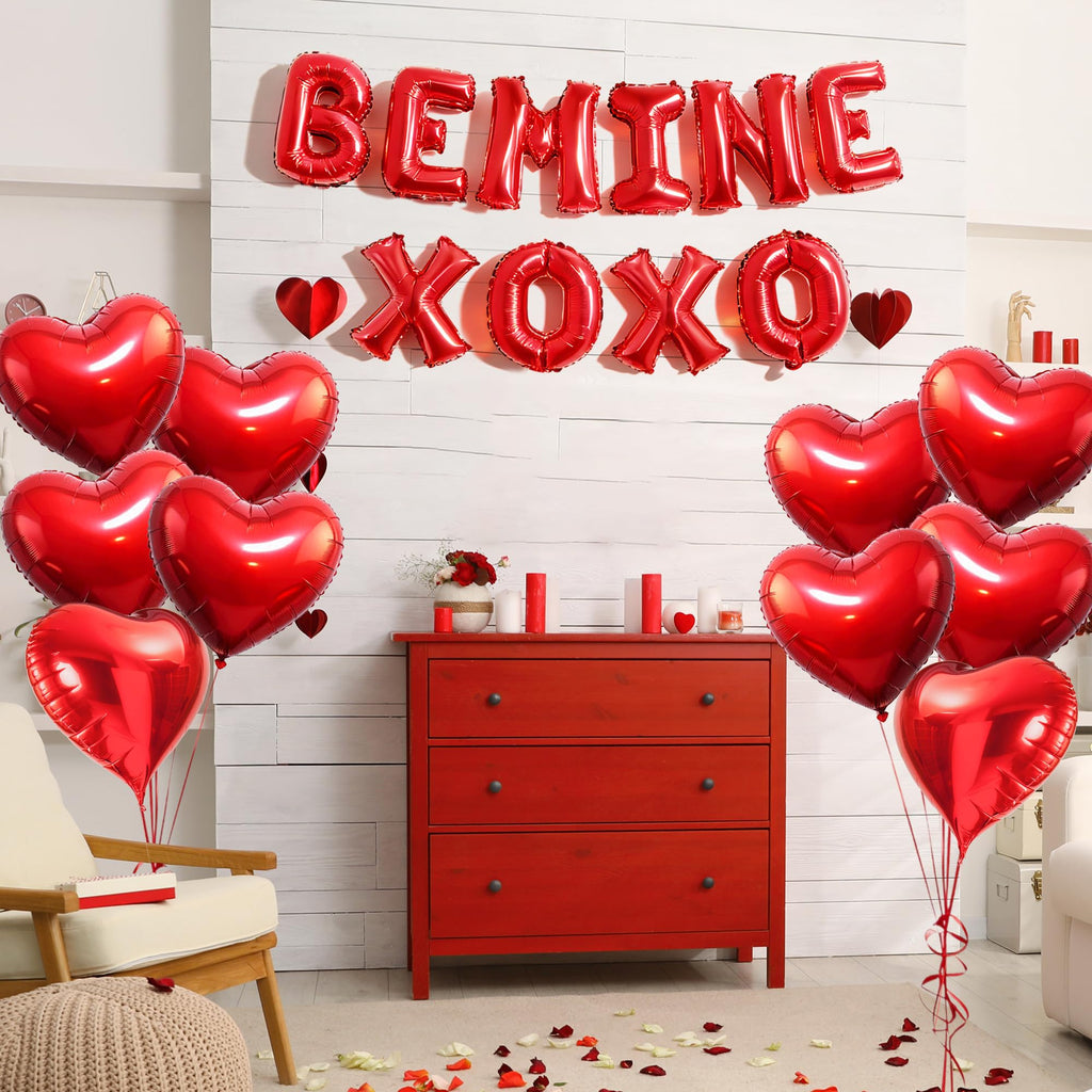 QDIRDEC 20Pcs Valentines Balloons – Red Heart & BE MINE XOXO Set for Valentine’s Day