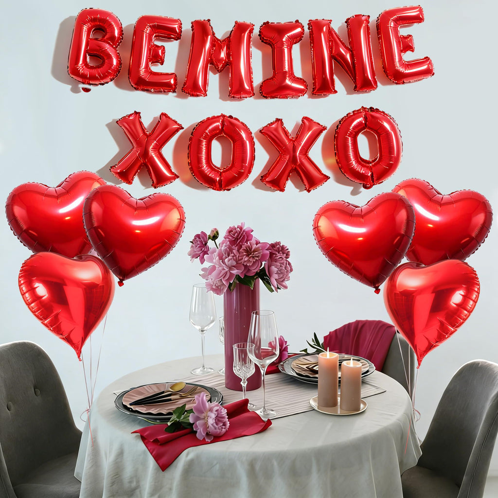 QDIRDEC 20Pcs Valentines Balloons – Red Heart & BE MINE XOXO Set for Valentine’s Day