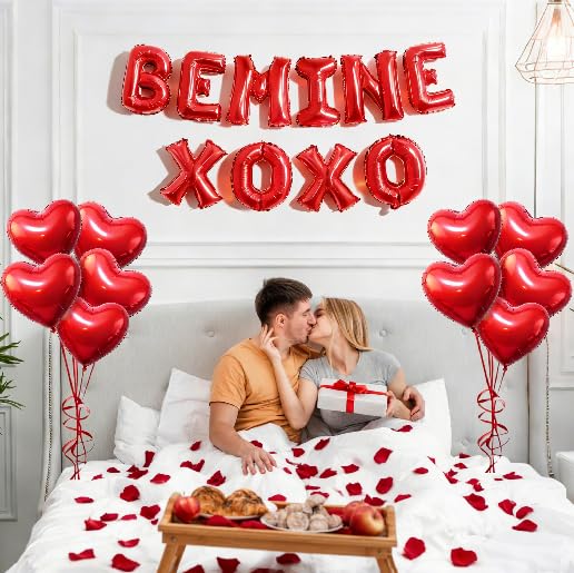 QDIRDEC 20Pcs Valentines Balloons – Red Heart & BE MINE XOXO Set for Valentine’s Day