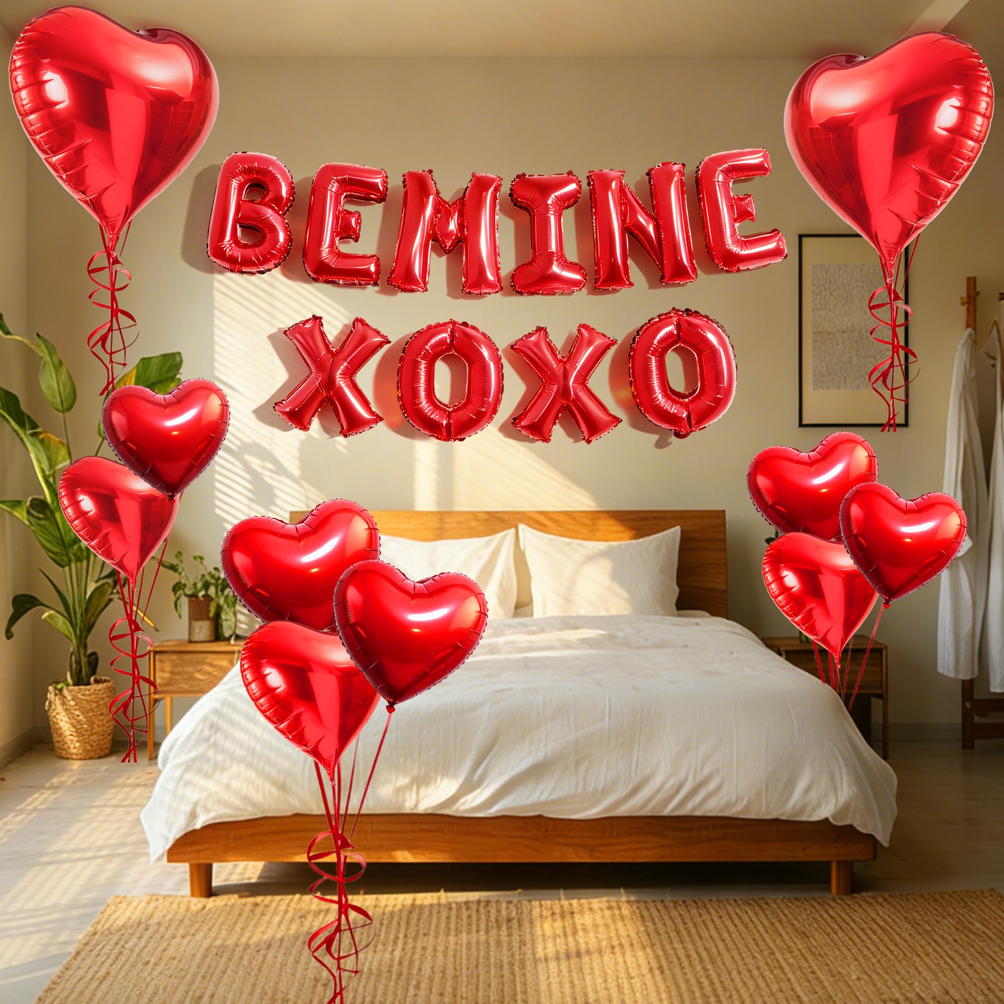 QDIRDEC 20Pcs Valentines Balloons – Red Heart & BE MINE XOXO Set for Valentine’s Day