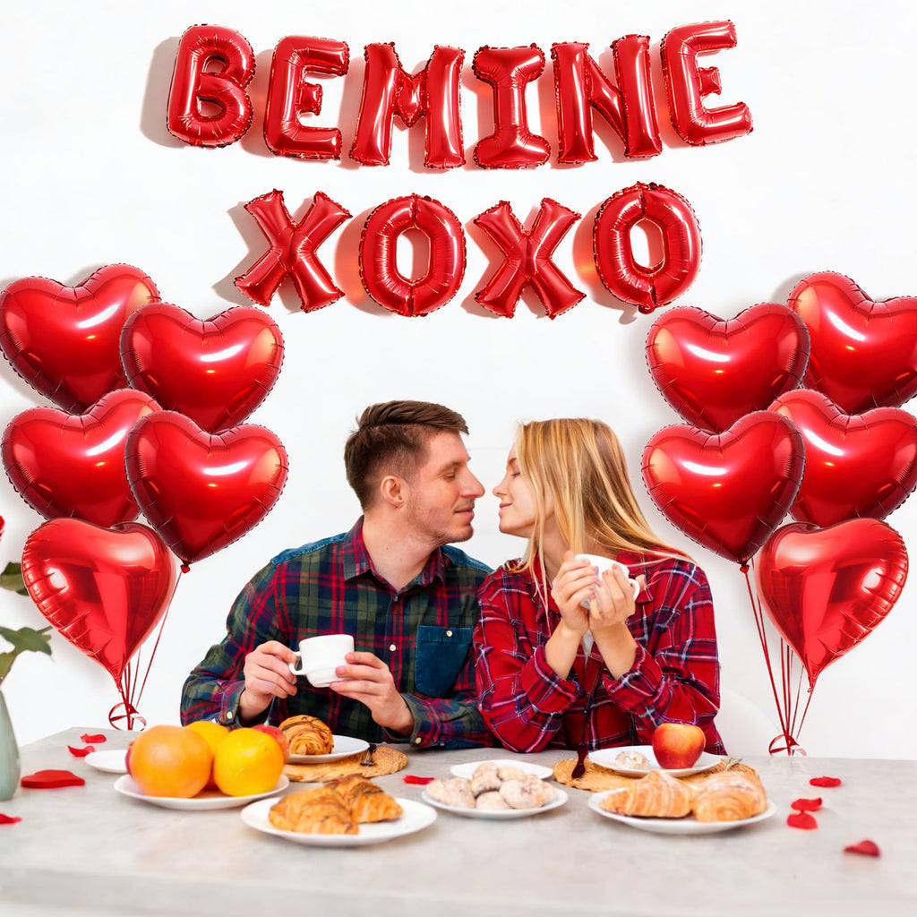 QDIRDEC 20Pcs Valentines Balloons – Red Heart & BE MINE XOXO Set for Valentine’s Day