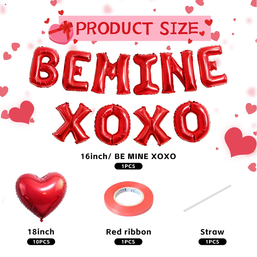 QDIRDEC 20Pcs Valentines Balloons – Red Heart & BE MINE XOXO Set for Valentine’s Day