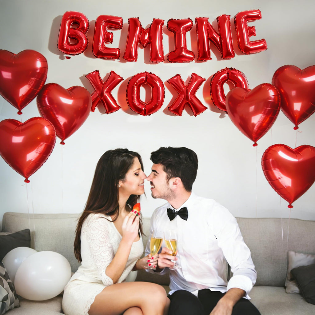 QDIRDEC 20Pcs Valentines Balloons – Red Heart & BE MINE XOXO Set for Valentine’s Day