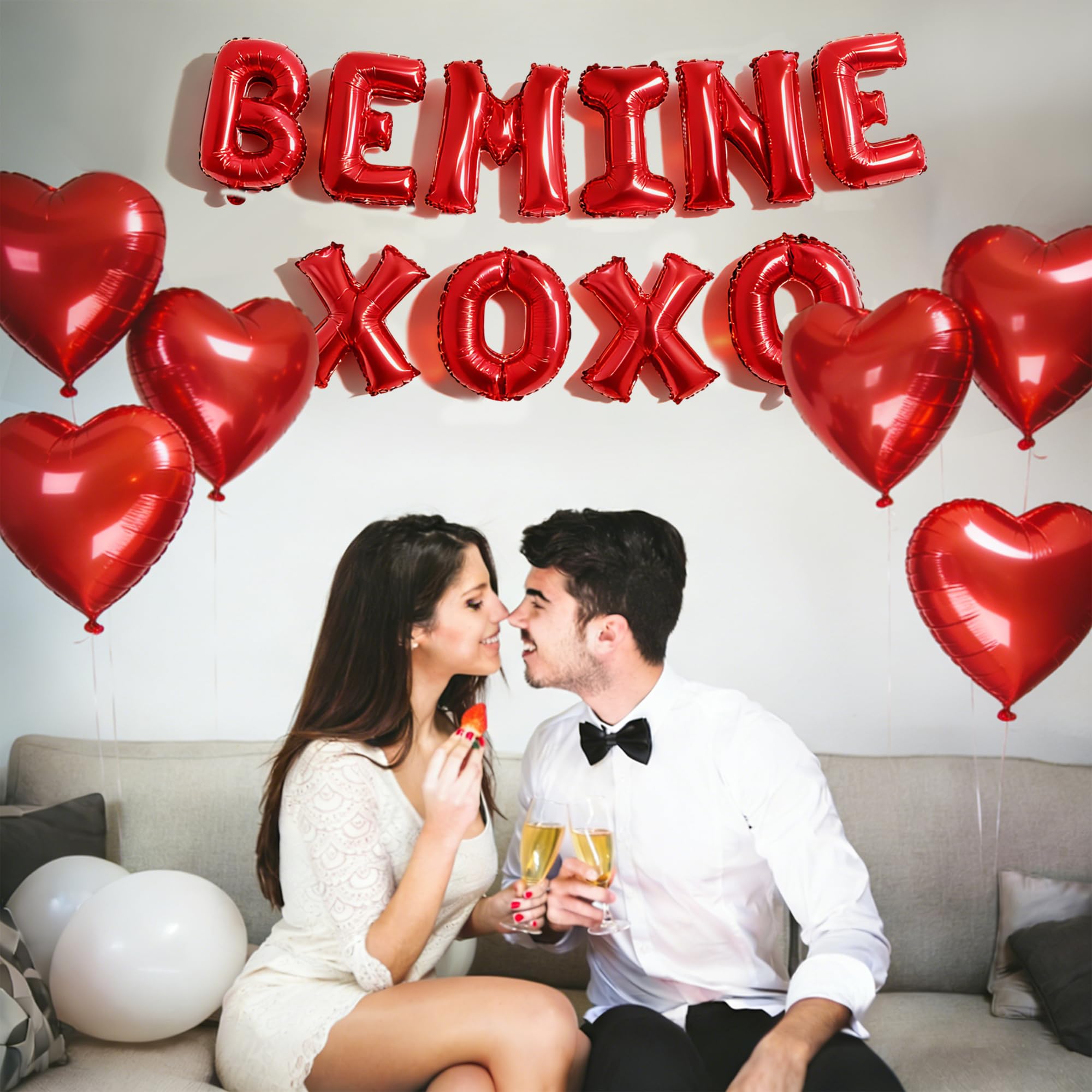 QDIRDEC 20Pcs Valentines Balloons – Red Heart & BE MINE XOXO Set for Valentine’s Day