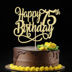 Qertesl Gold Glitter Happy 75th Birthday Cake Topper - 75th Birthday & Anniversary Decoration