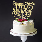 Qertesl Gold Glitter Happy 75th Birthday Cake Topper - 75th Birthday & Anniversary Decoration