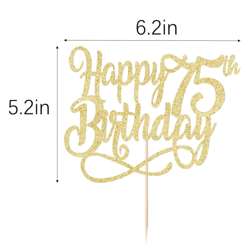Qertesl Gold Glitter Happy 75th Birthday Cake Topper - 75th Birthday & Anniversary Decoration