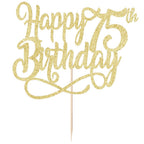 Qertesl Gold Glitter Happy 75th Birthday Cake Topper - 75th Birthday & Anniversary Decoration