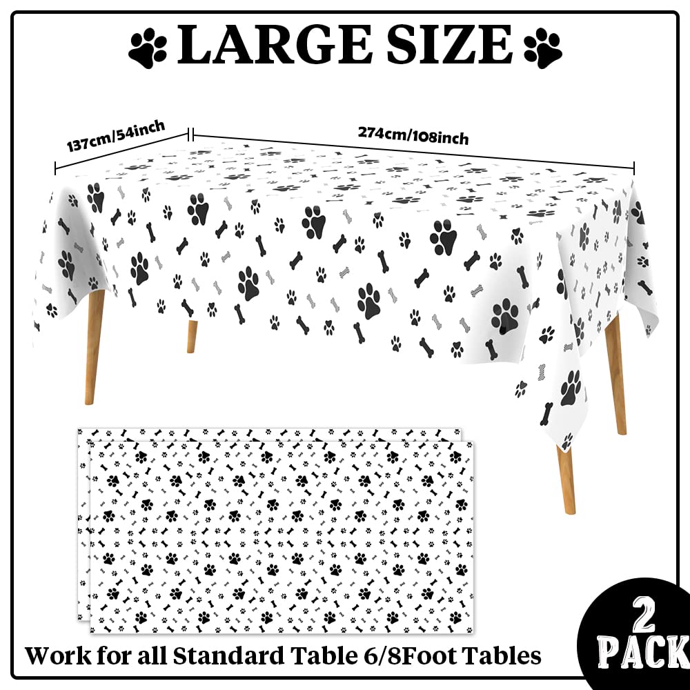 QEYMN Puppy Paw Print Tablecloths 2 Pack – 54x108 in Disposable Puppy-Themed Table Covers
