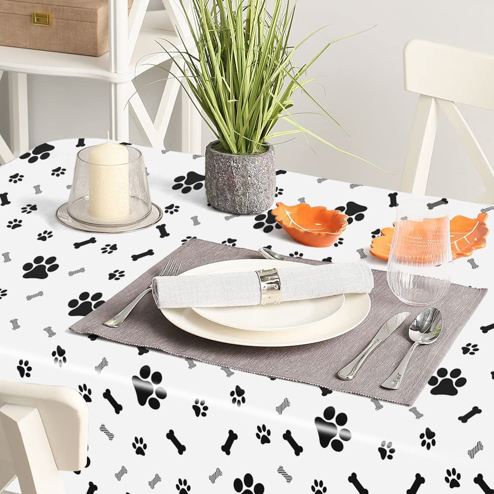 QEYMN Puppy Paw Print Tablecloths 2 Pack – 54x108 in Disposable Puppy-Themed Table Covers