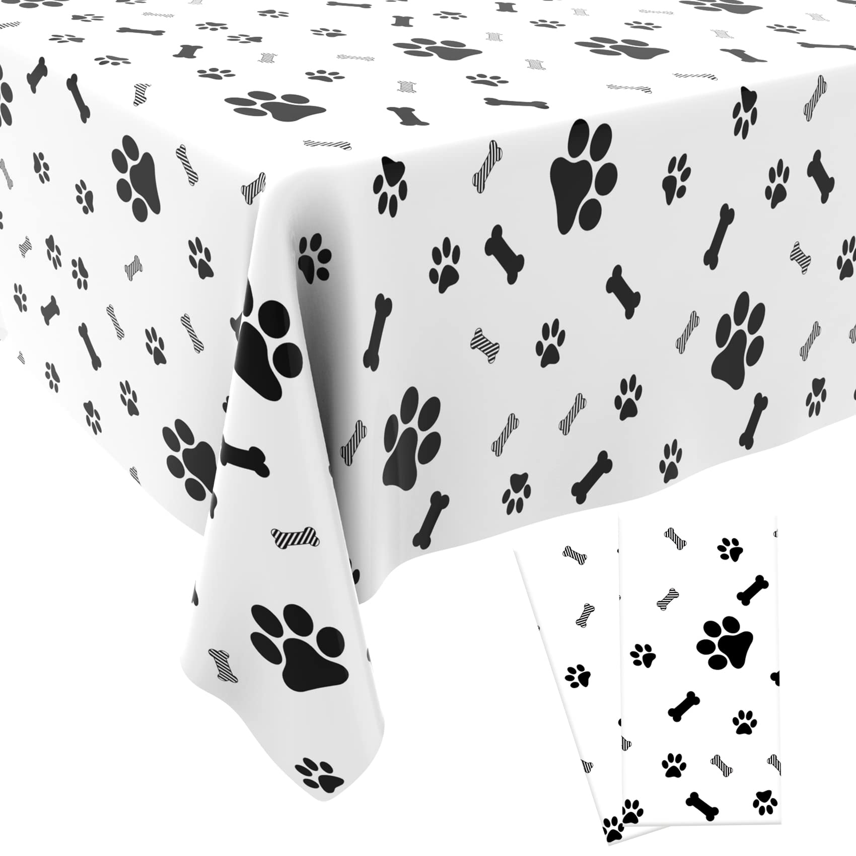 QEYMN Puppy Paw Print Tablecloths 2 Pack – 54x108 in Disposable Puppy-Themed Table Covers