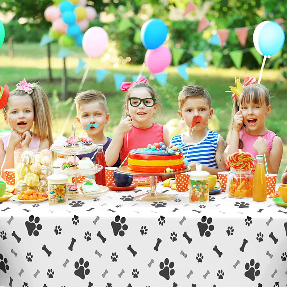 QEYMN Puppy Paw Print Tablecloths 2 Pack – 54x108 in Disposable Puppy-Themed Table Covers