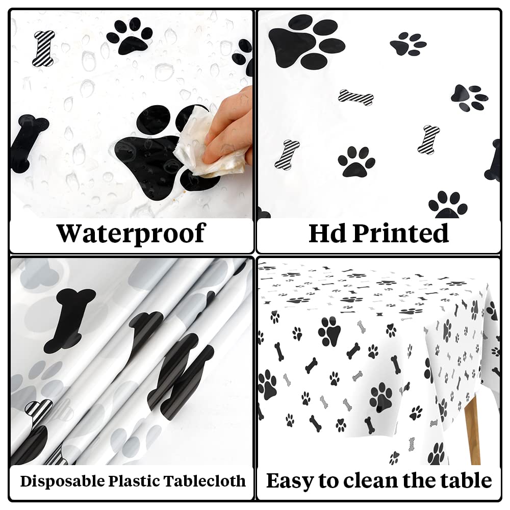 QEYMN Puppy Paw Print Tablecloths 2 Pack – 54x108 in Disposable Puppy-Themed Table Covers
