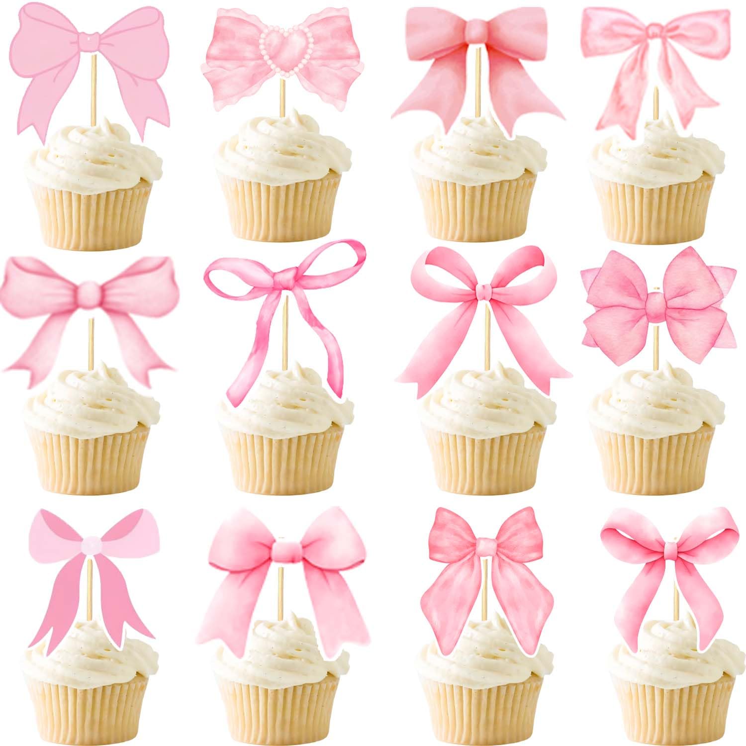 24PCS Coquette Bow Cupcake Toppers – Pink Bow Party Decor | qhqqwzxqc