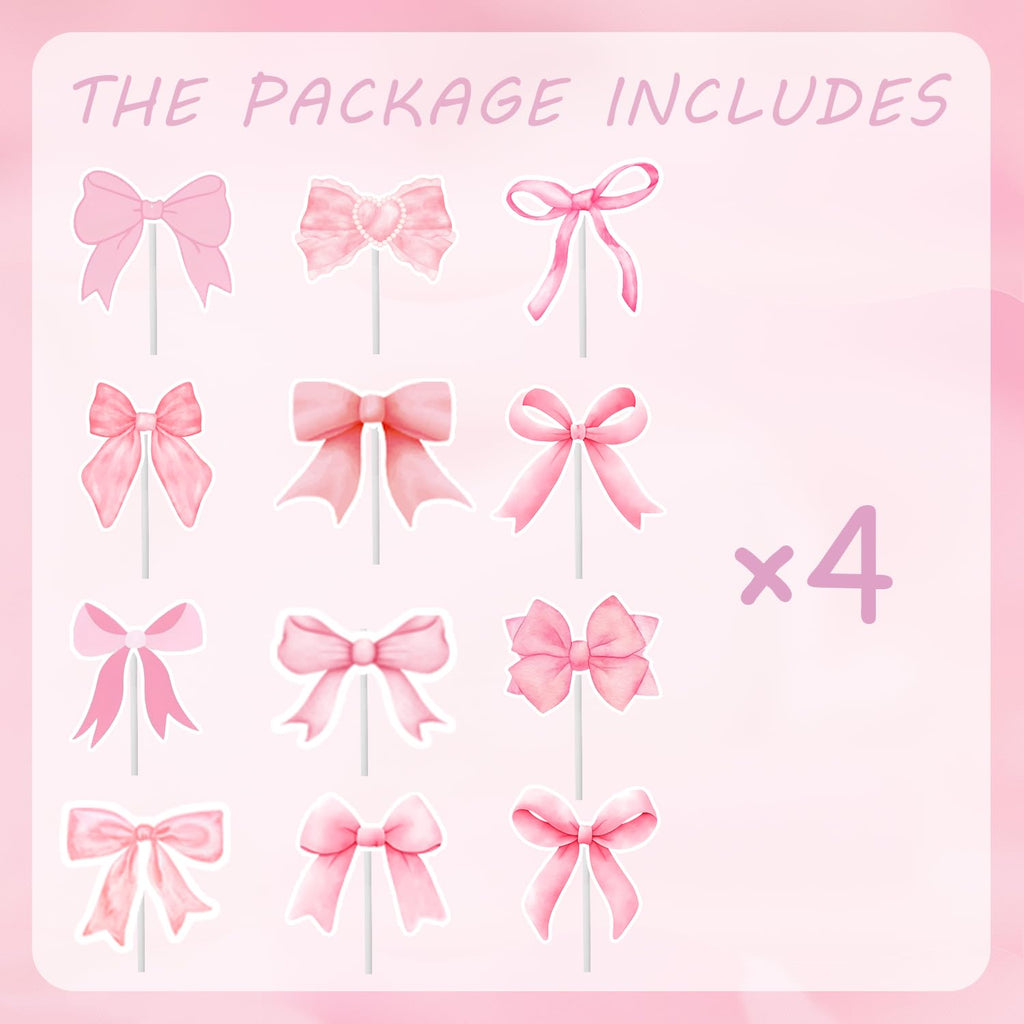 24PCS Coquette Bow Cupcake Toppers – Pink Bow Party Decor | qhqqwzxqc