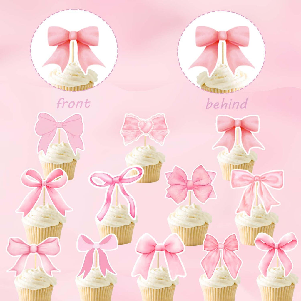24PCS Coquette Bow Cupcake Toppers – Pink Bow Party Decor | qhqqwzxqc